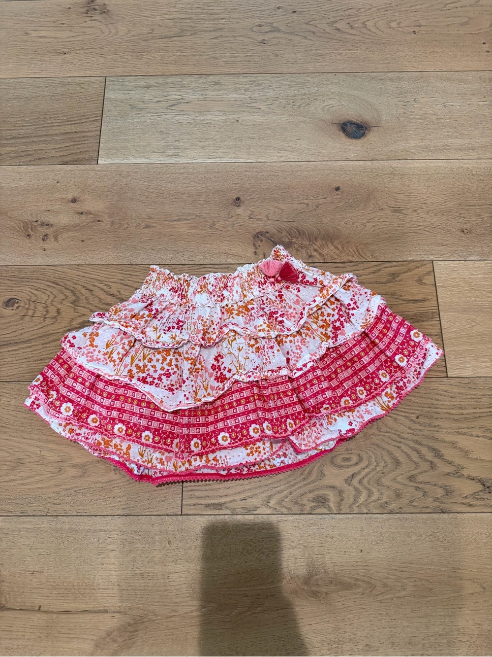 Poupette St. Barth Girls Pink and Orange Floral Tiered Skirt